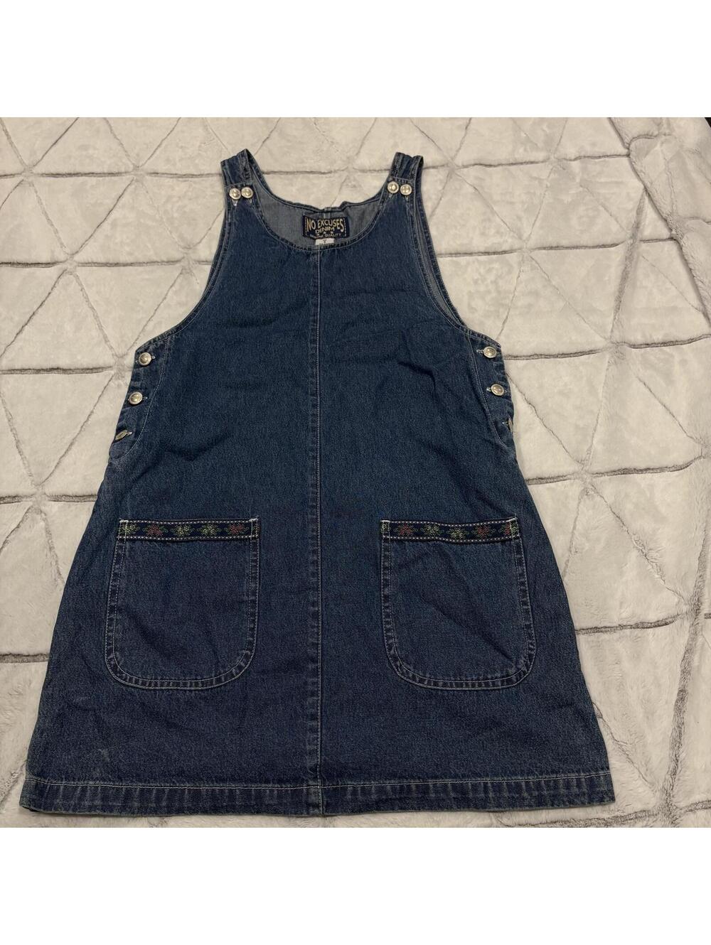 No Excuses Denim 90s vintage Pinafore Dress Women Size S 100% Cotton Casual